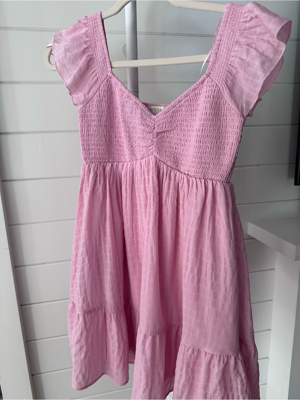 Anthropologie Pink Smocked Ruffle Dress